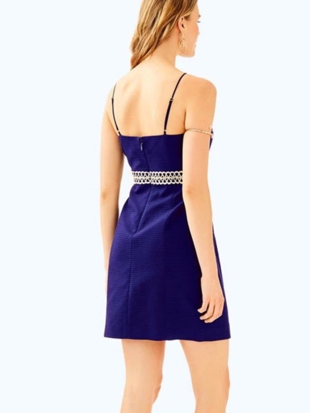Lilly Pulitzer Trista Navy Shift Dress Gold Embroidered Trim Size 2 100% Cotton - Picture 4 of 10